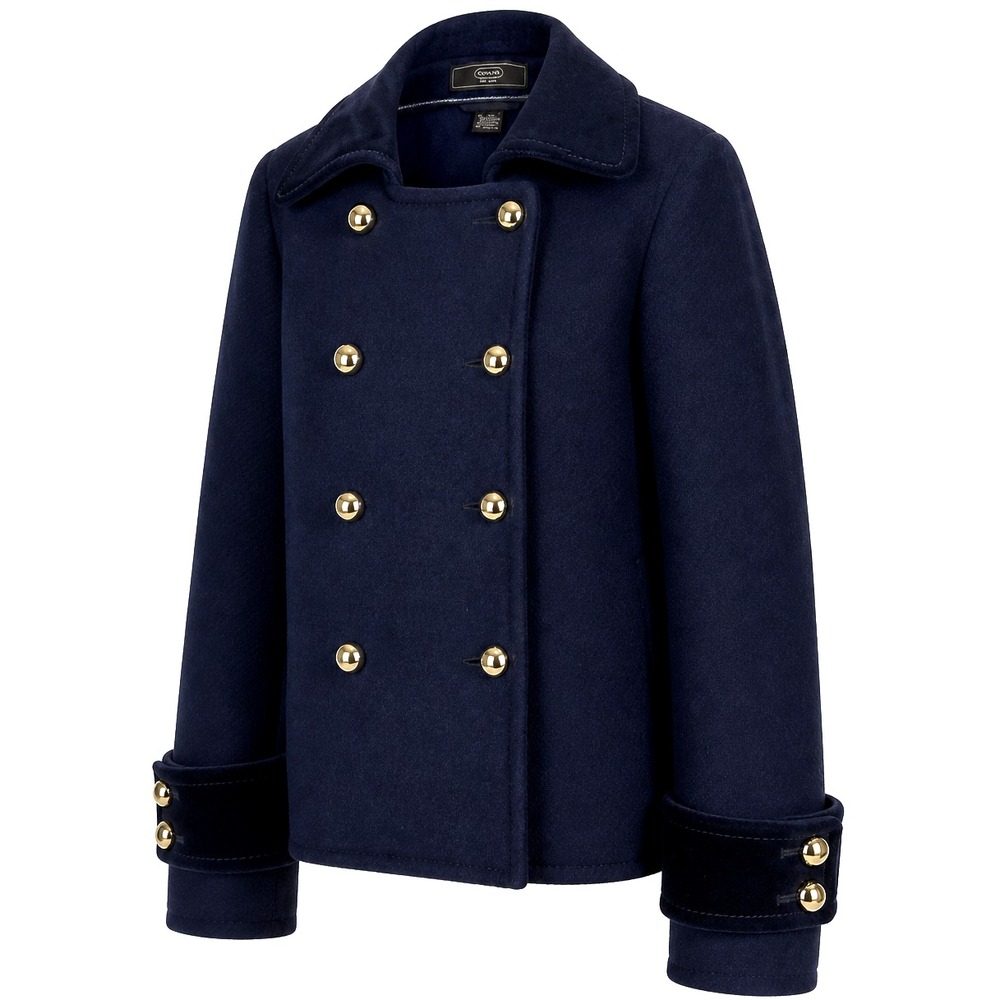 Coach Wool Peacoat Womens 2 (XS) Velvet Collar & Cuffs Gold Coach Buttons Short